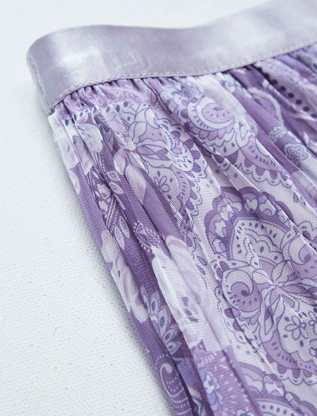 Purple Paisley Print Tiered Midi Skirt