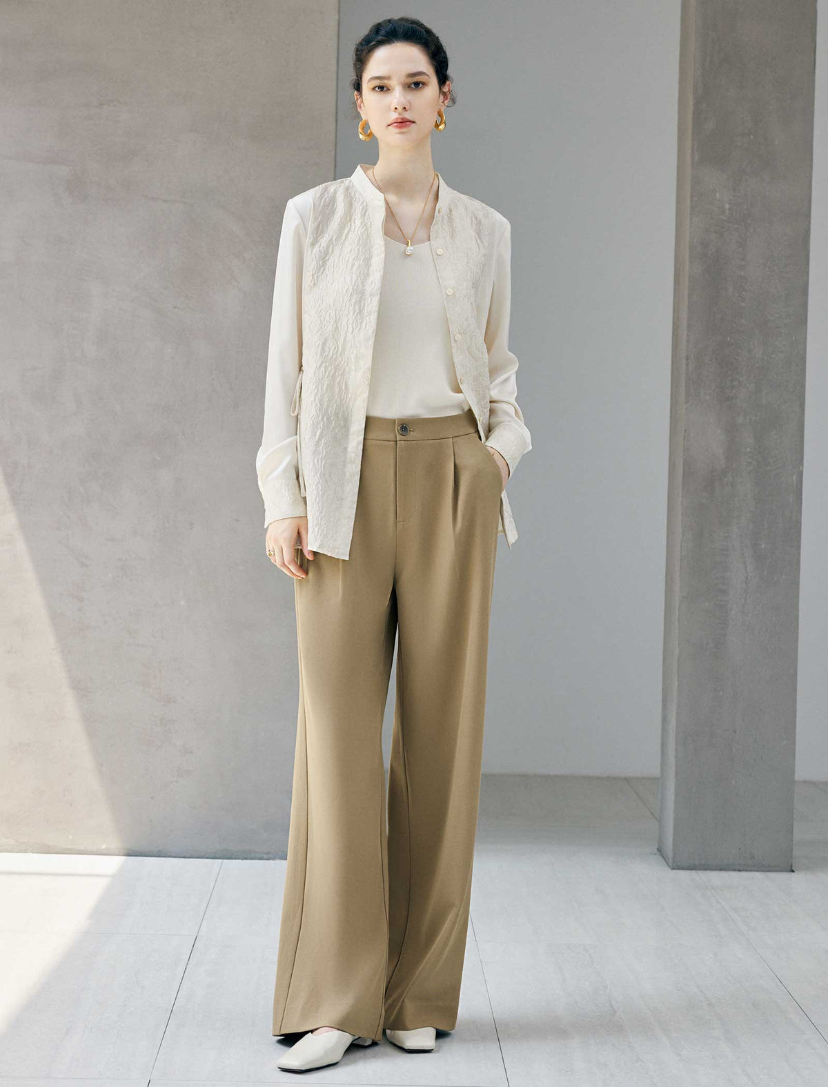 High Waist Pleated Wide Leg Dress Pants