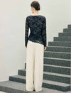 Floral Lace Scalloped Hem Long Sleeve Blouse