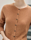 100% Wool Round Neck Button Long Sleeve Cardigan
