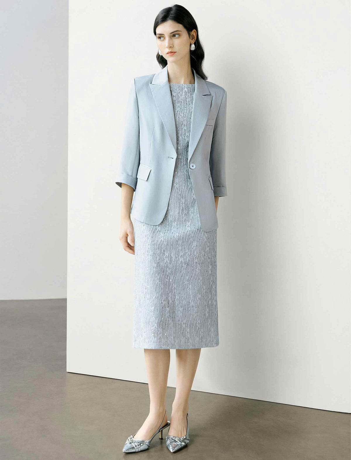 Light Grey Three-Quarter Sleeve Blazer