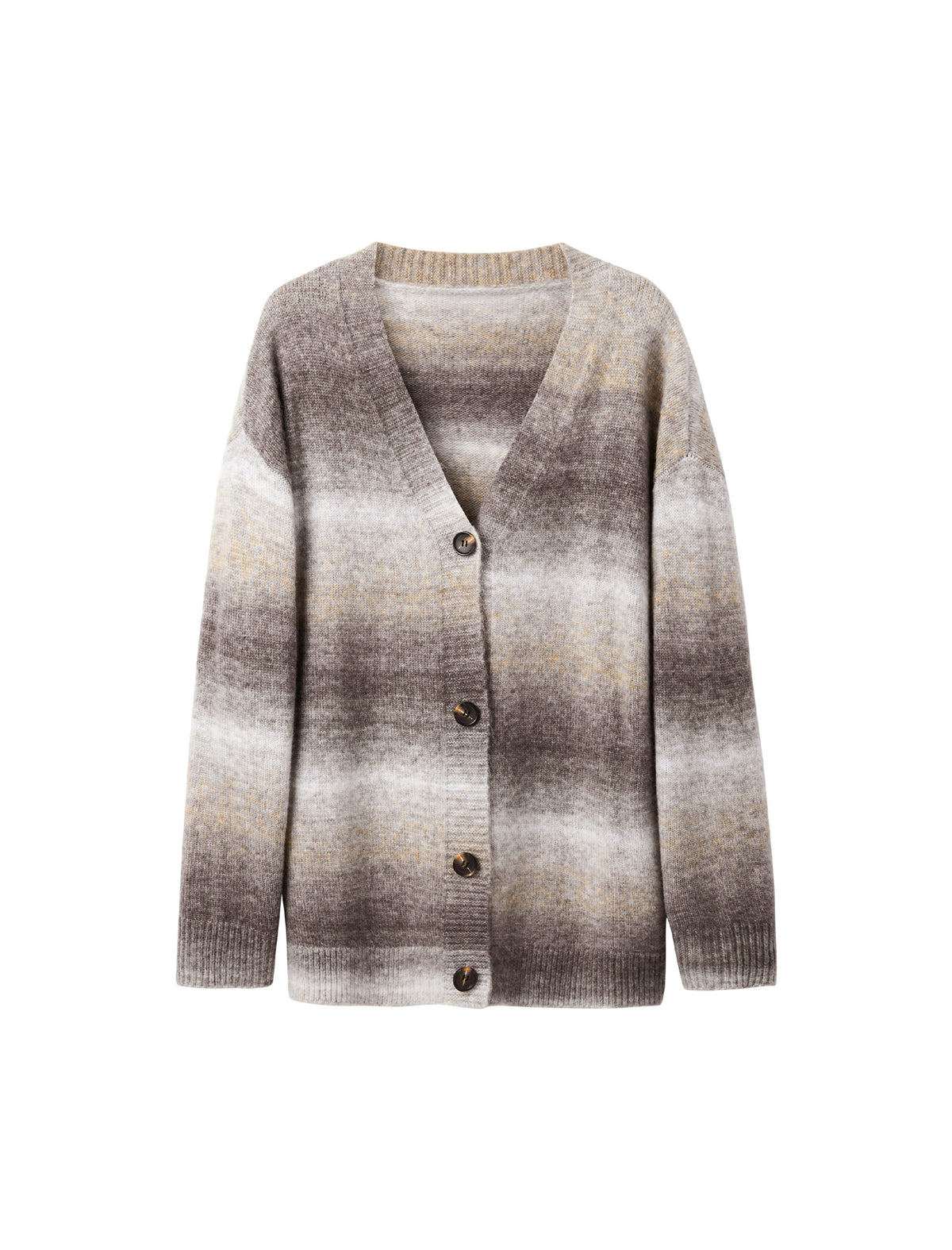 Wool Blend Gradient Stripe Open-Front Cardigan