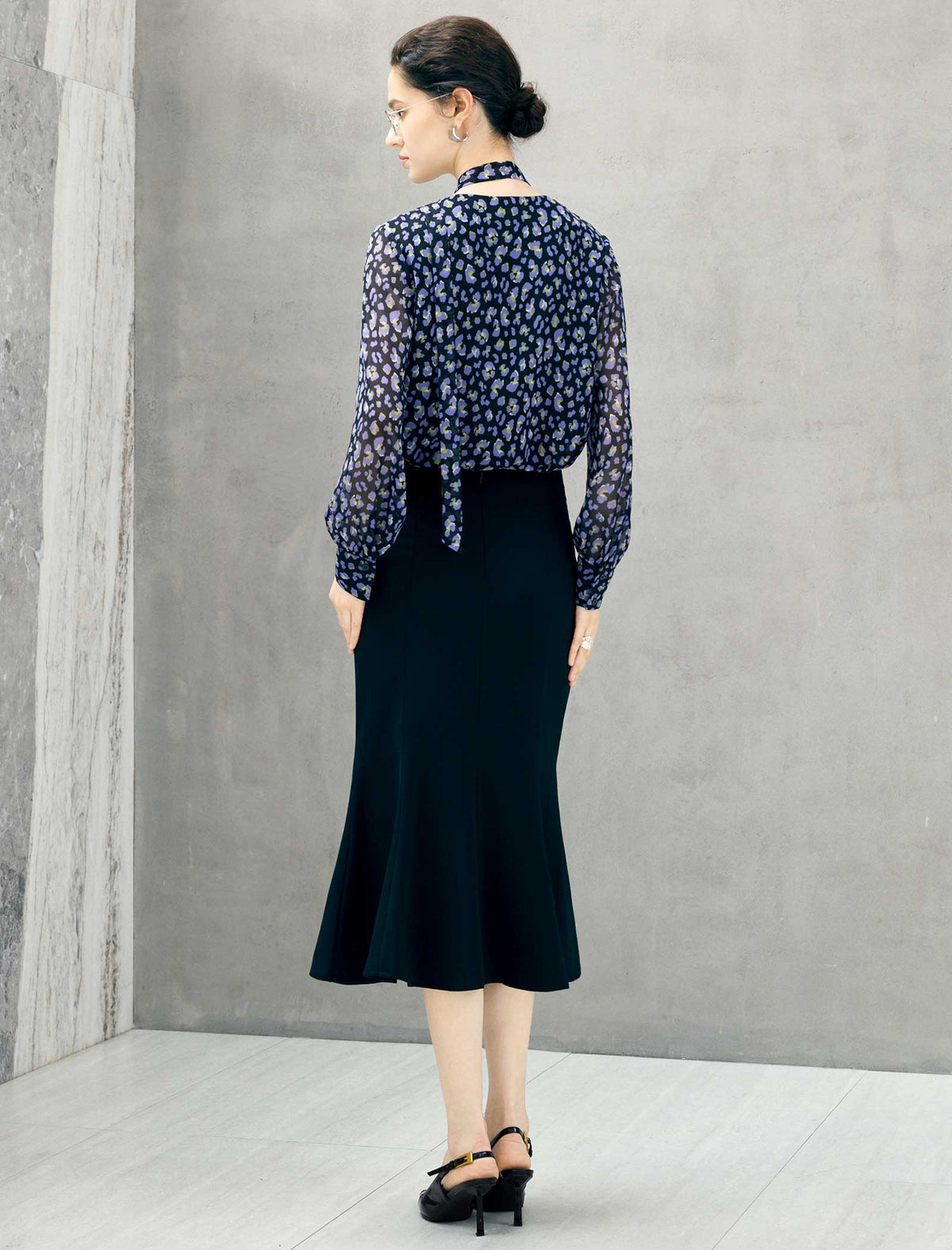 High Waist Flounce Hem Midi Skirt
