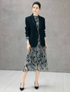 Abstract Print Belted Long Sleeve Midi Dress
