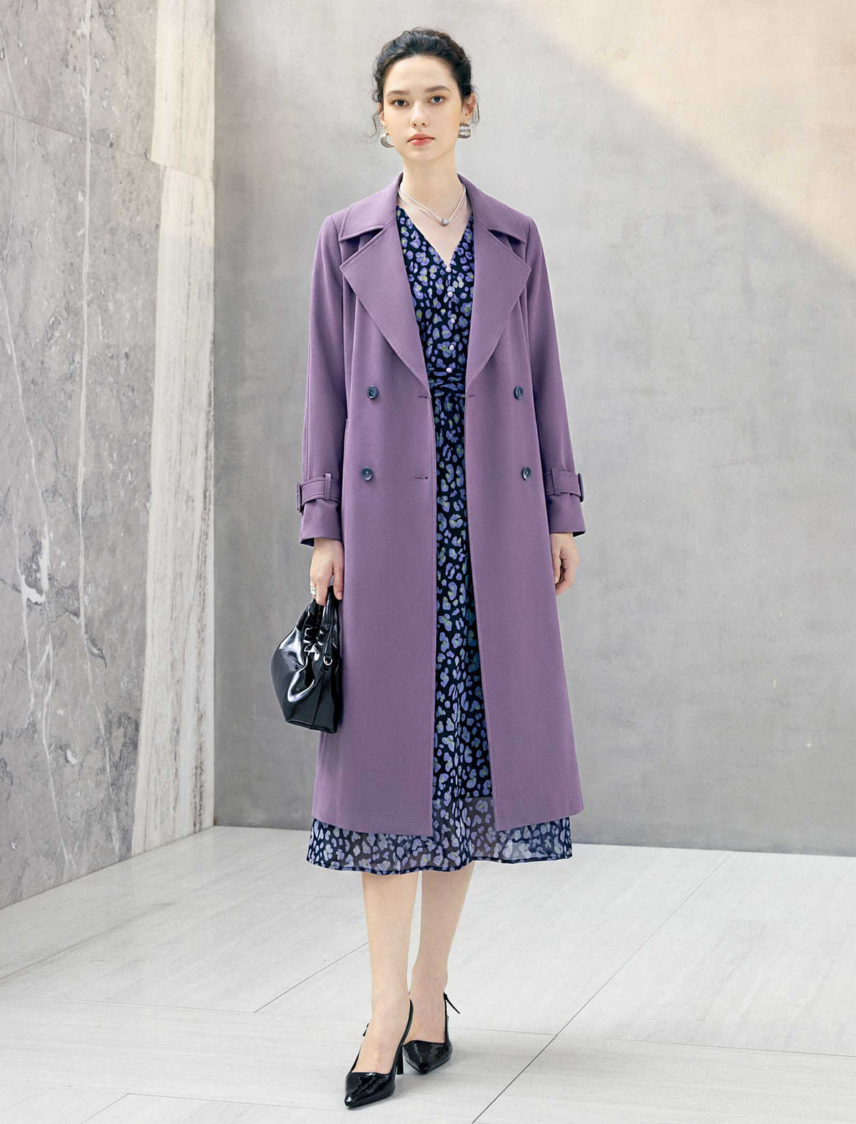Floral Print V-Neck Long Sleeve Midi Dress