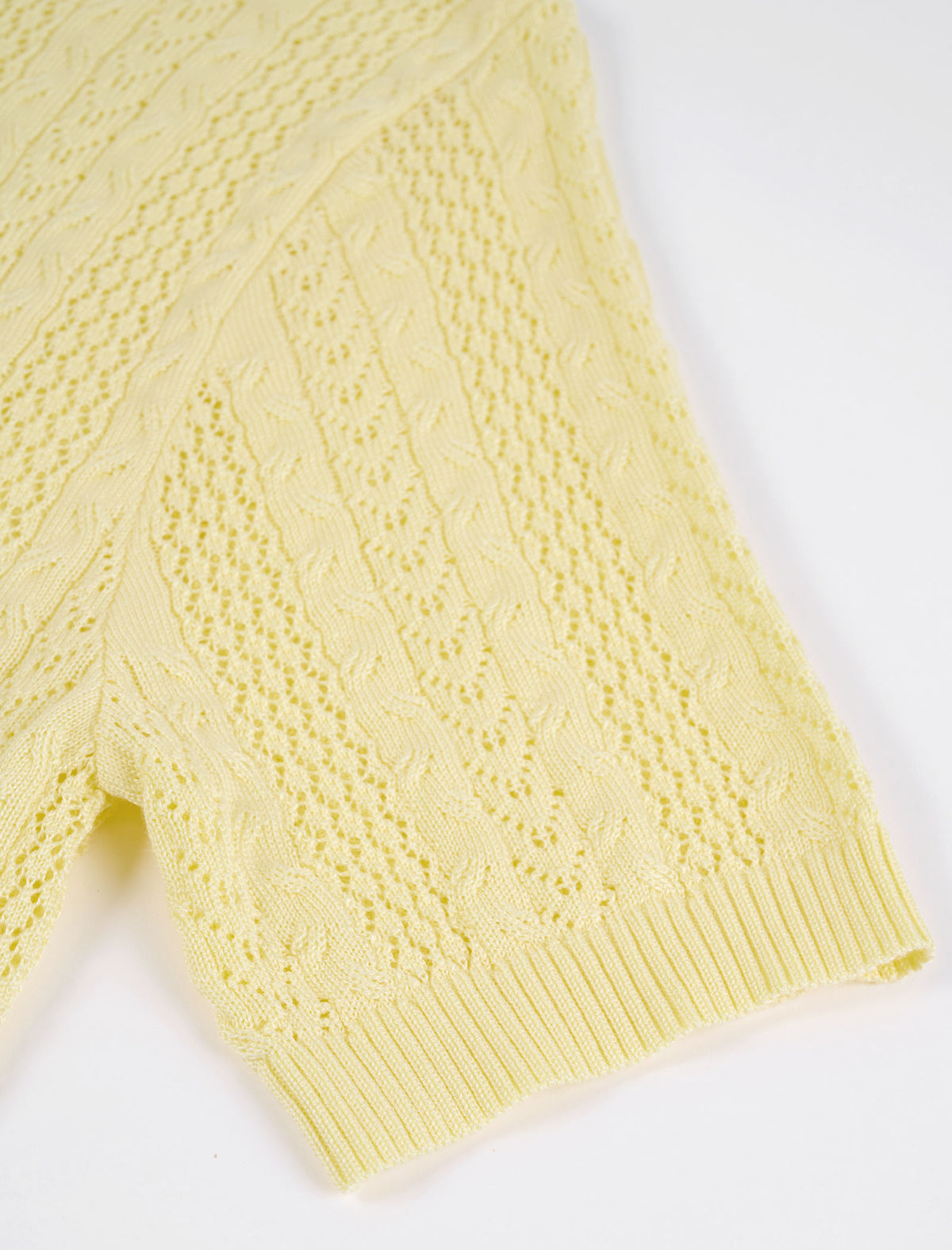 Pale Yellow Tencel Pearl Trim Knit Cardigan