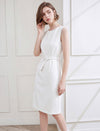 Solid Color Self-Belt Sleeveless Dress