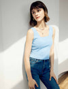 Solid Square Neck Wide Strap Knit Tank Top