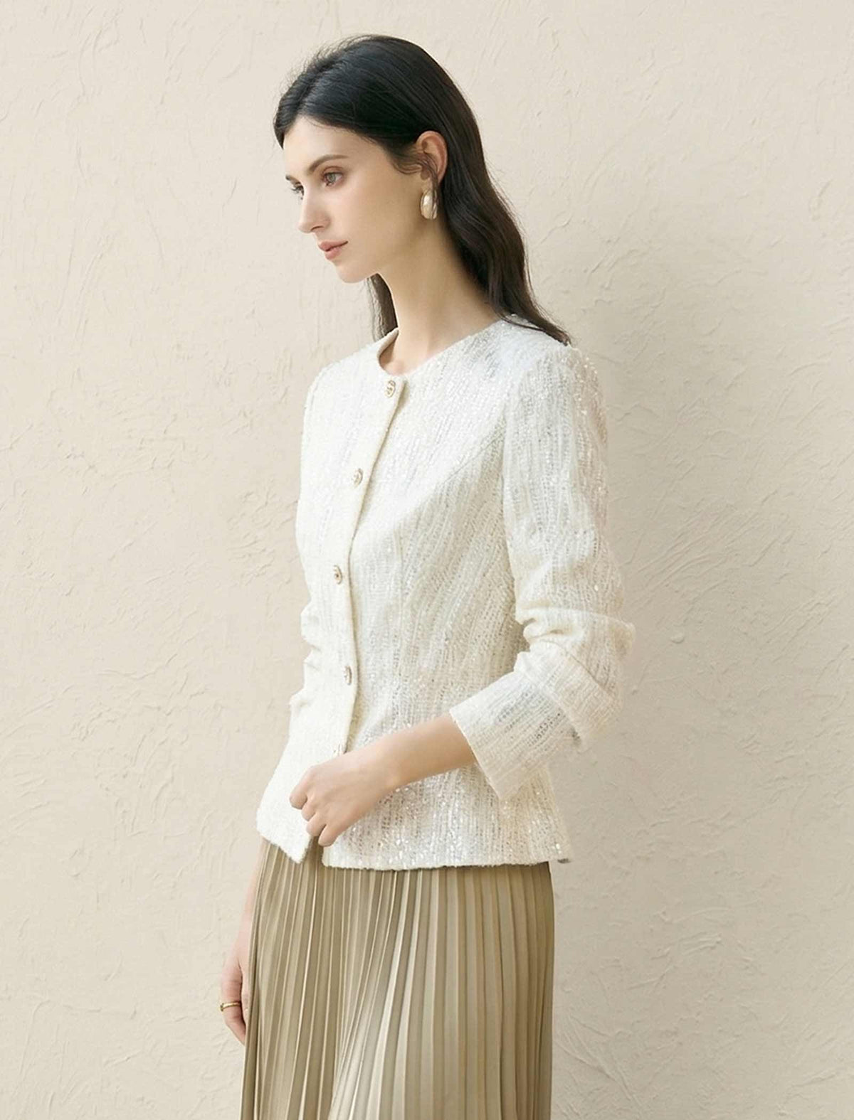 Ivory Sequin Lace Cropped Jacket