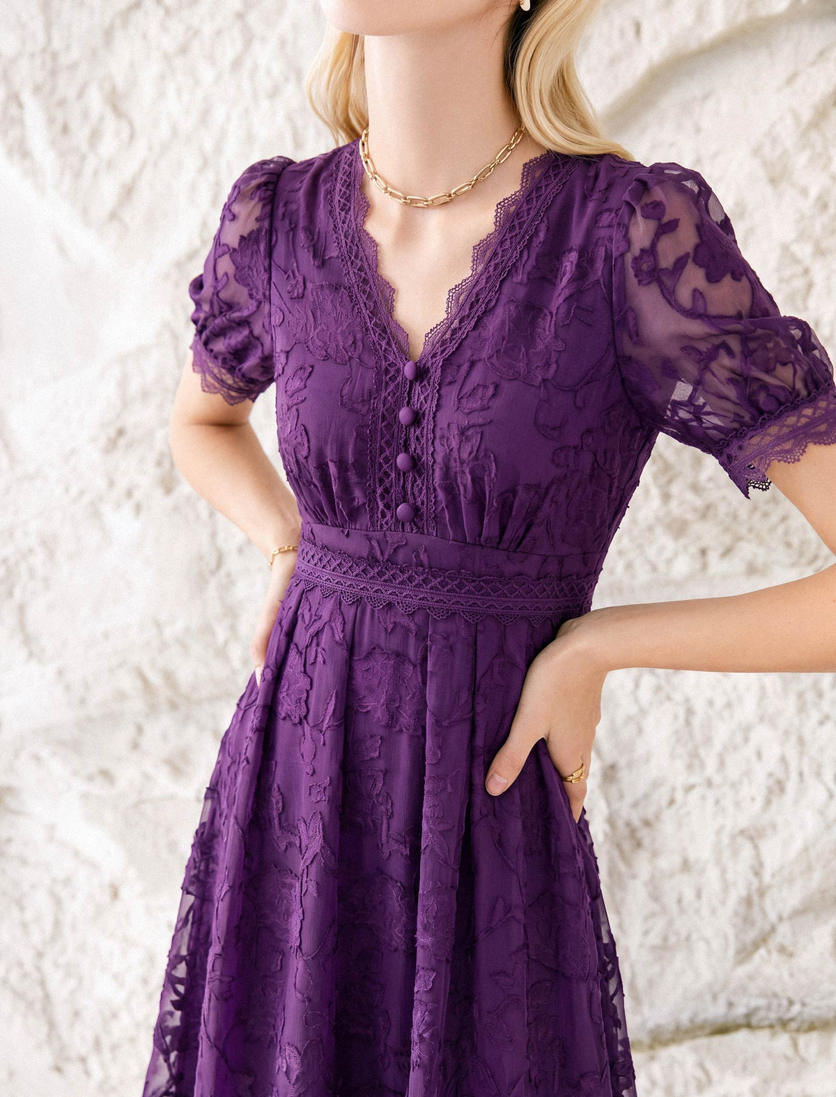 V-Neck Waist-Cinched Short Sleeve Dress