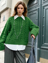 Emerald Wool Cable-Knit Oversized Sweater