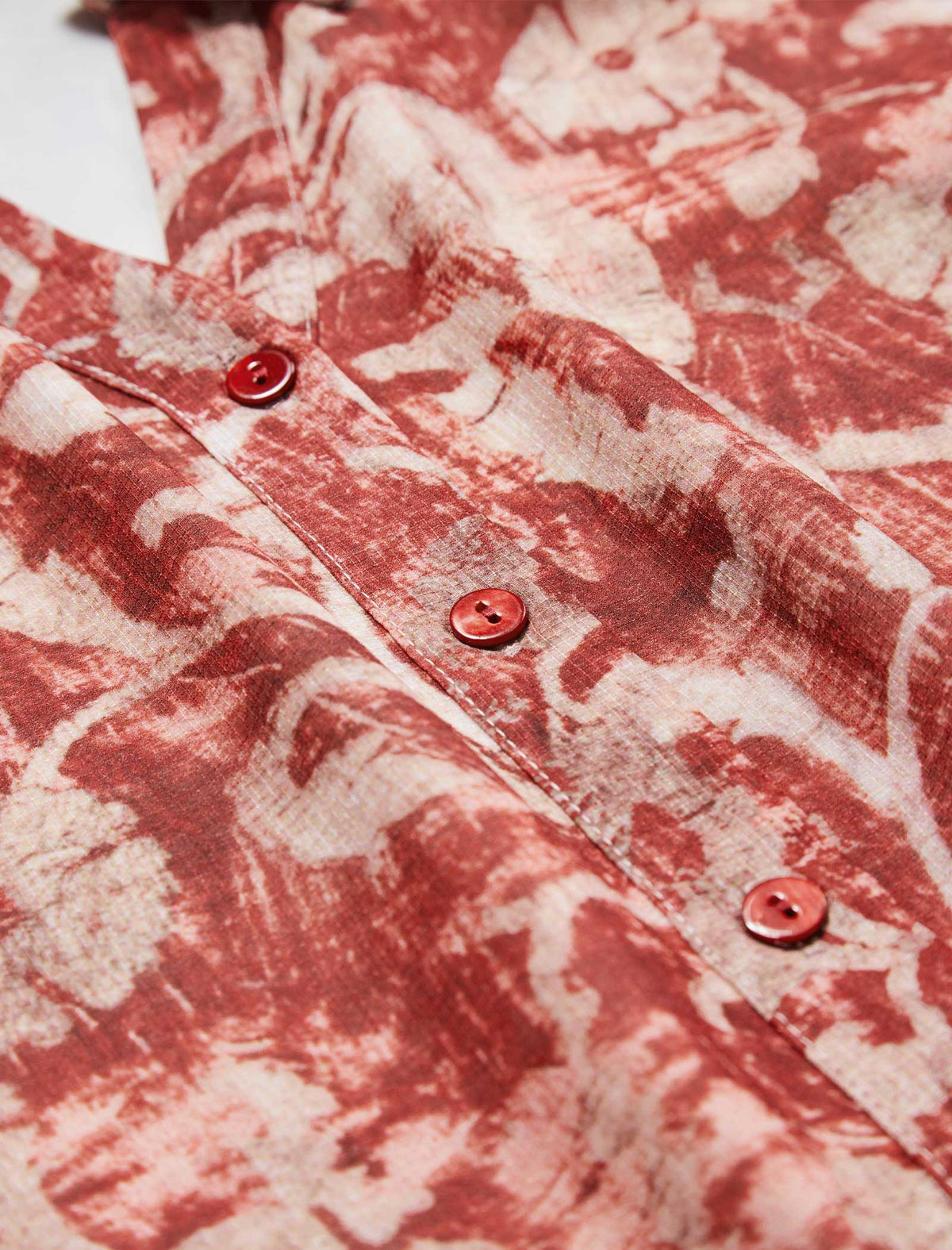 Rust Red Tie-Dye Floral Print Button-Down Midi Shirt Dress