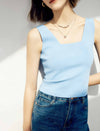 Solid Square Neck Wide Strap Knit Tank Top