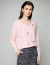 Wool and Mulberry Silk Blend Beaded V-Neck Sweater