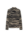 Zebra Print Mock-Neck Long-Sleeve Knit Top