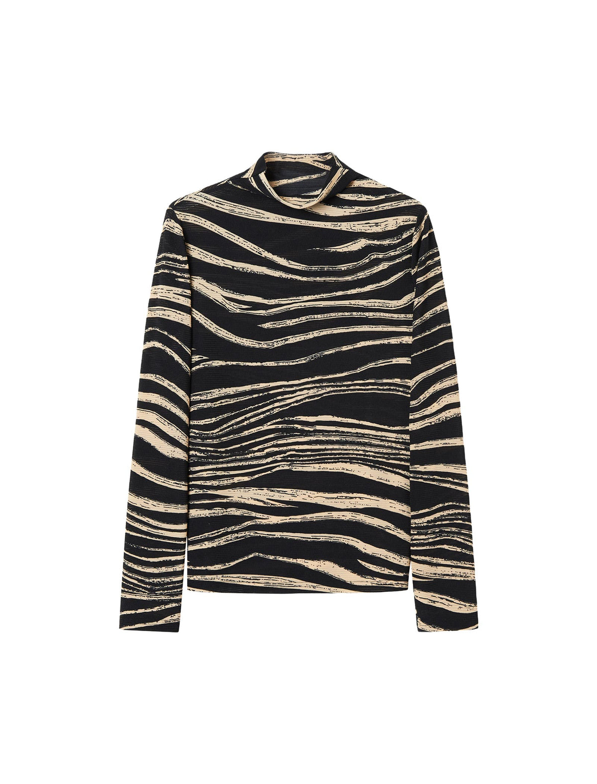 Zebra Print Mock-Neck Long-Sleeve Knit Top