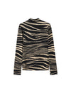 Zebra Print Mock-Neck Long-Sleeve Knit Top