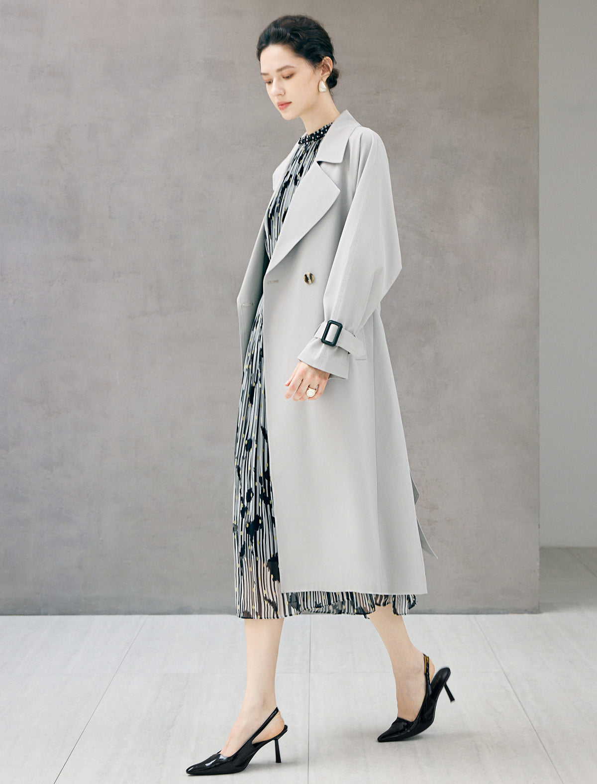 Double Breasted Midi Trench Coat with Waist Belt