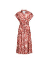 Rust Red Tie-Dye Floral Print Button-Down Midi Shirt Dress