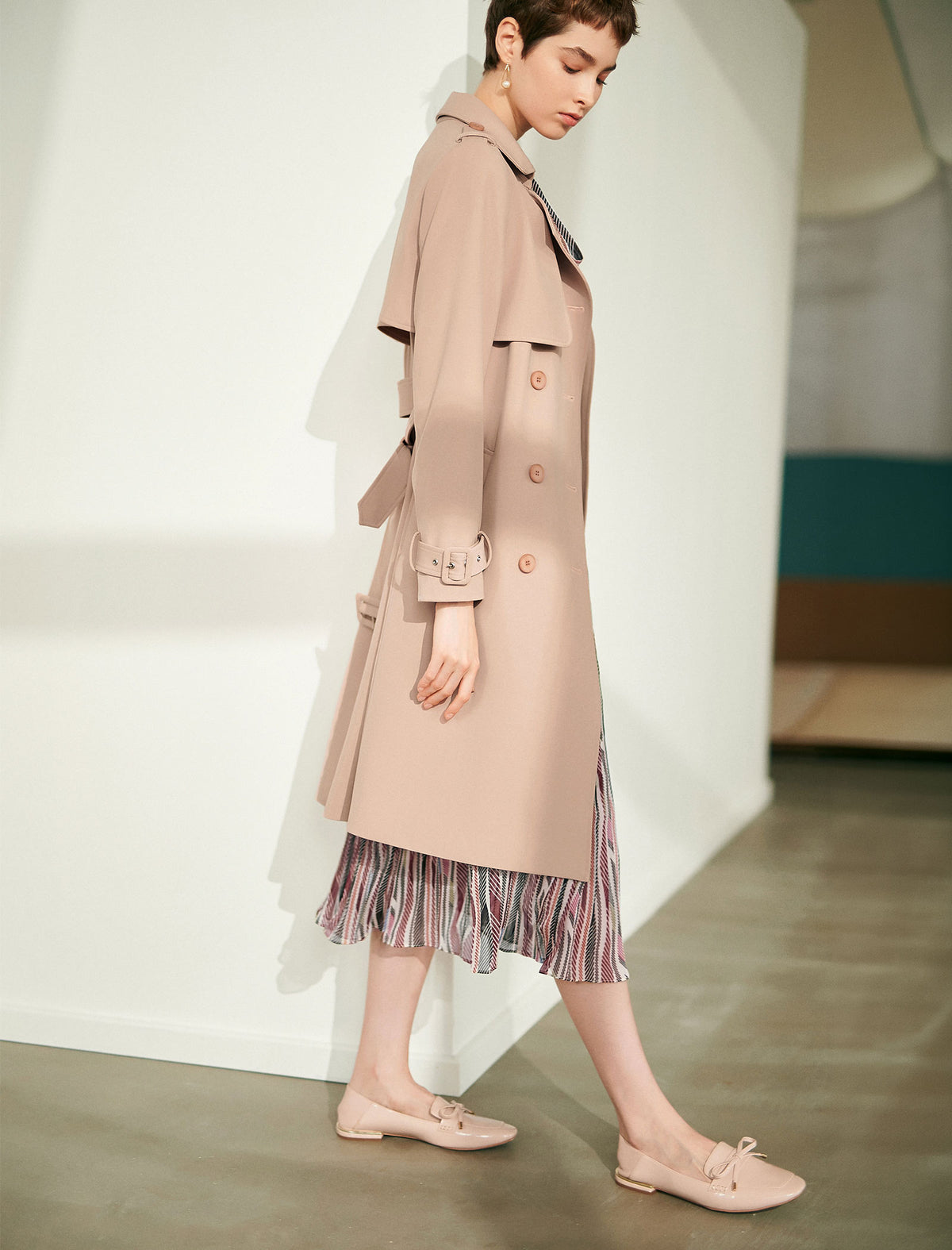 Collared Double-Breasted Belted Relaxed Trench Coat