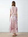 Pink Marble Print Pleated Midi Skirt