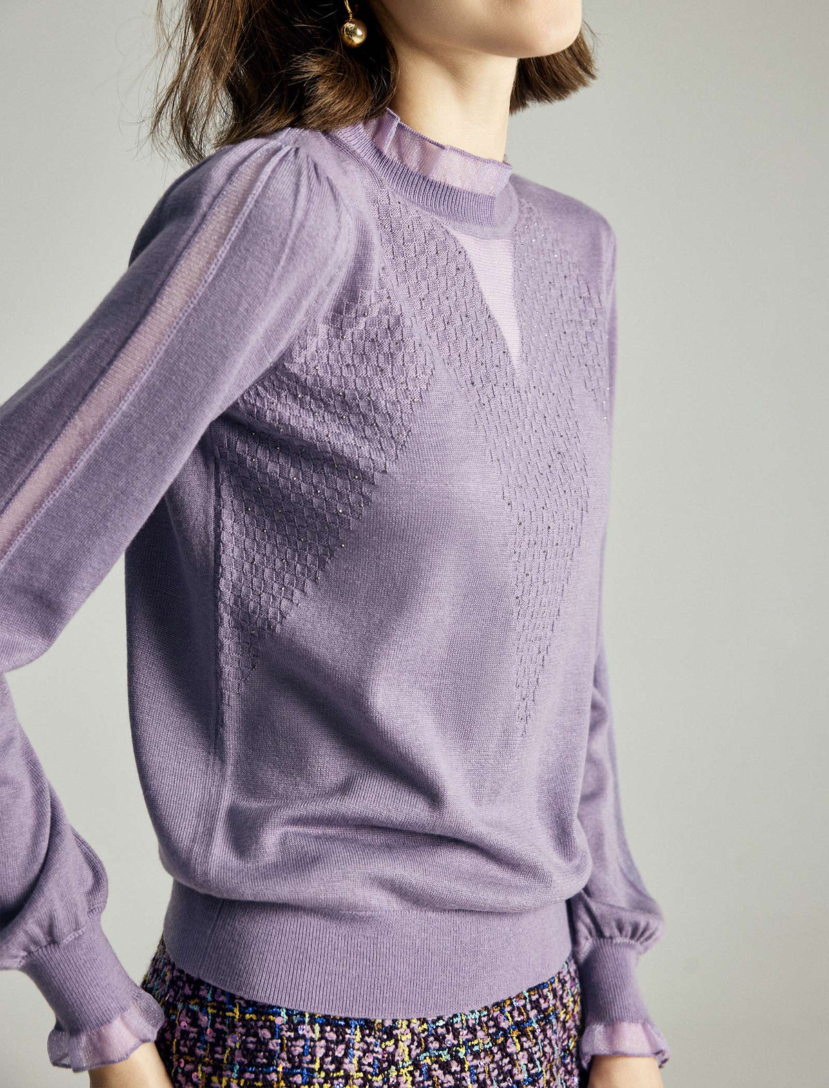 Ruffled Mock Neck Puff Sleeve Sweater