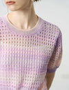 Gradient Hollow-Knit Short-Sleeve Knit Blouse