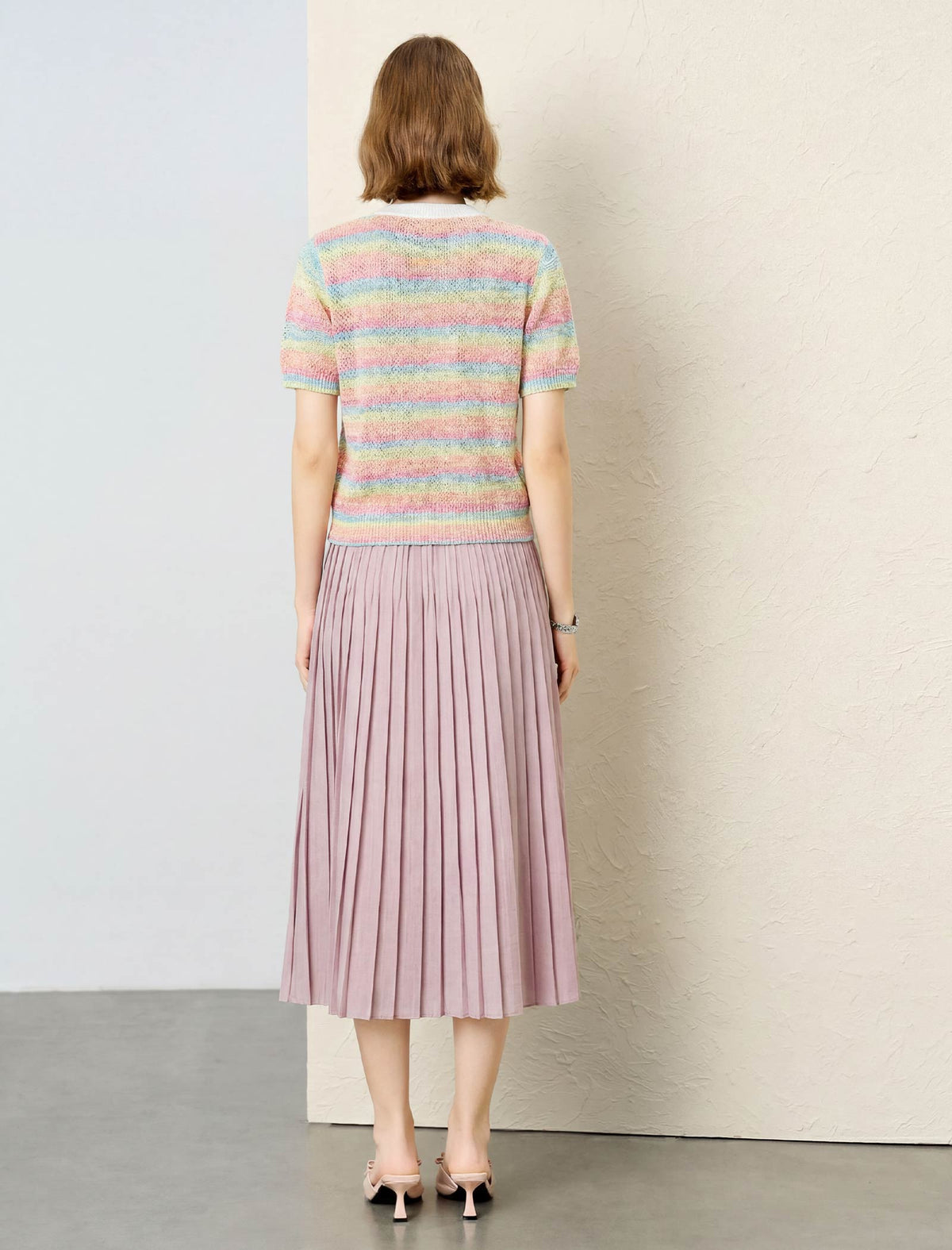 Pastel Rainbow Stripe Heart Knit Short Sleeve Cardigan