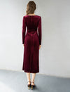 Burgundy Velvet Embellished Midi Dress