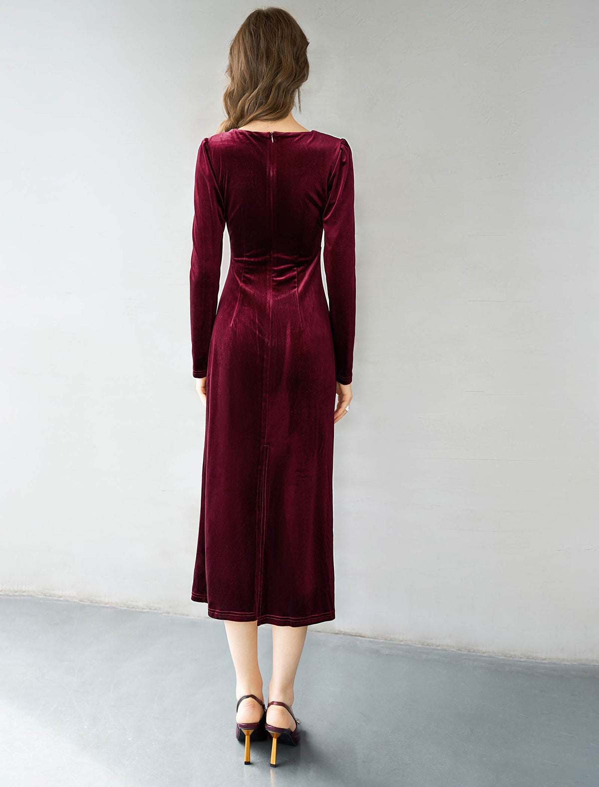 Burgundy Velvet Embellished Midi Dress