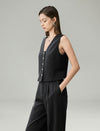Linen Blend V-Neck Button Front Vest