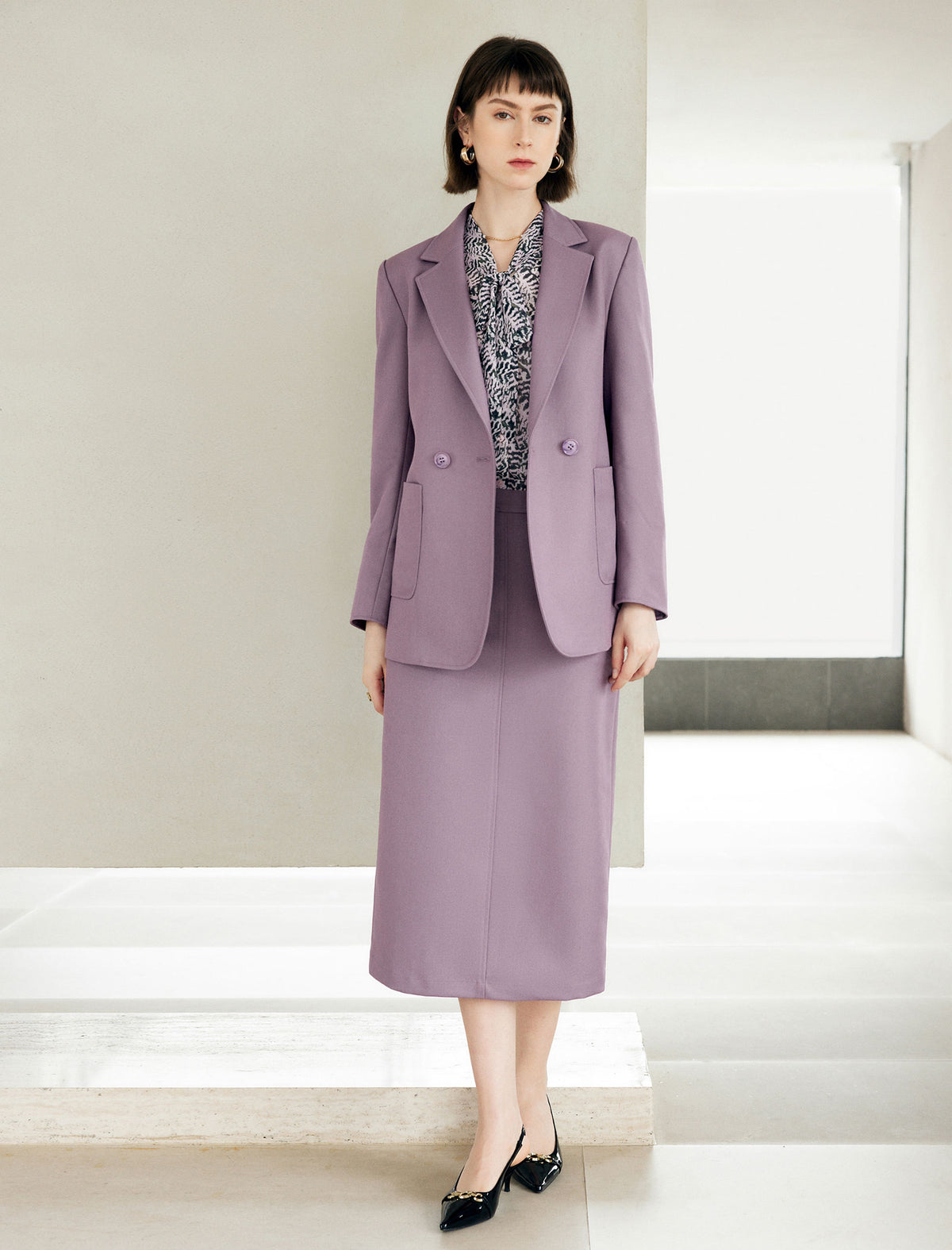 Solid High‑Waist A‑Line Midi Skirt