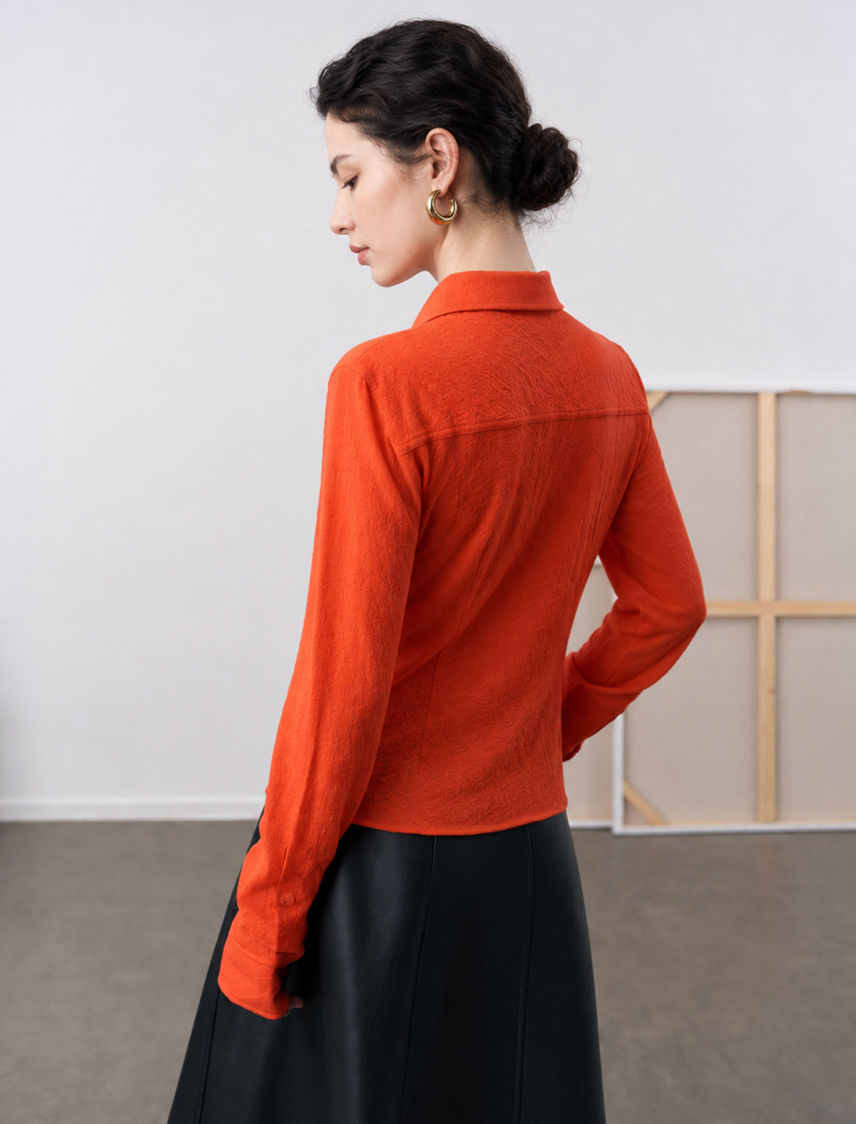 100% Wool Lapel Long Sleeve Button-Down Shirt