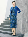 Blue Floral Sleeveless Knee-Length Sheath Dress
