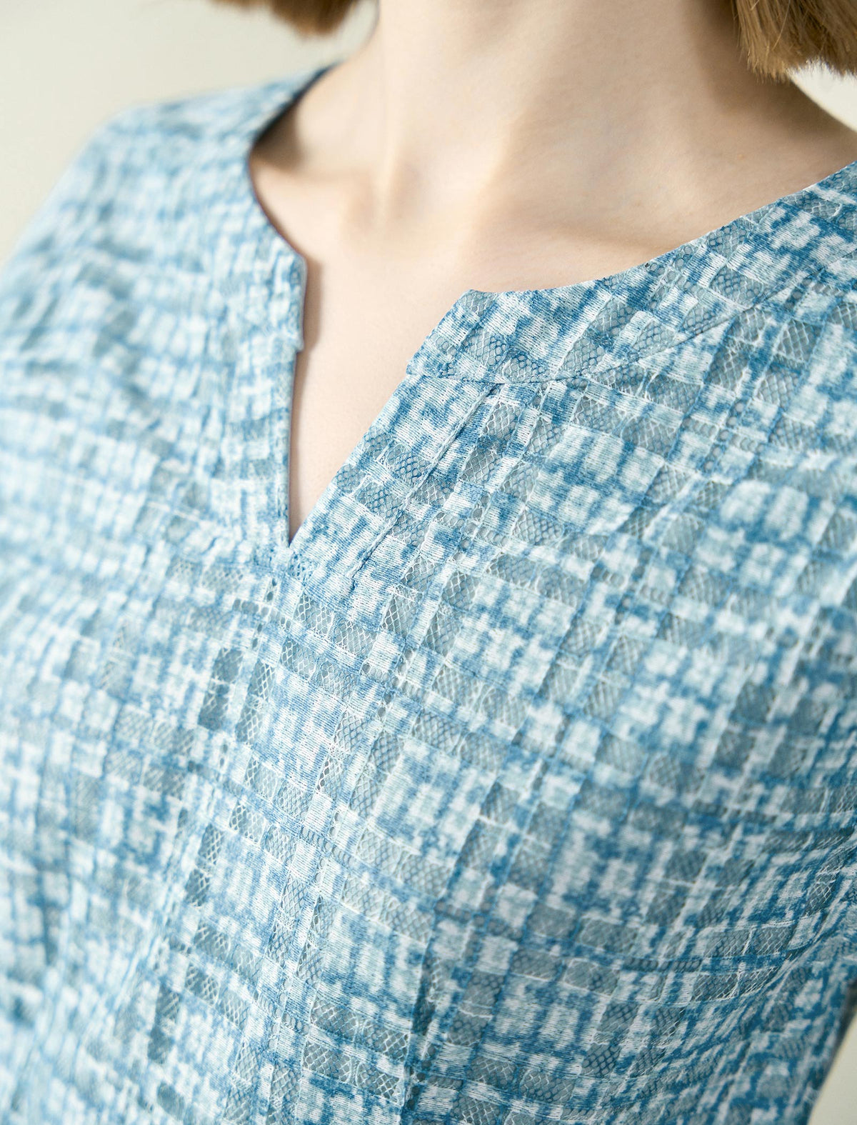 Openwork Print Cap Sleeve Midi Dress