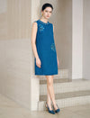 Cobalt Blue Wool Blend Featuring Sequined Floral Dress