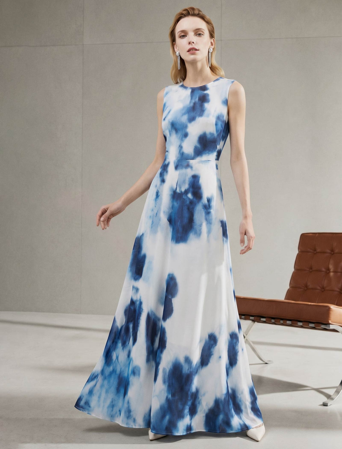 Blue And White Tie-Dye Silk Maxi Dress