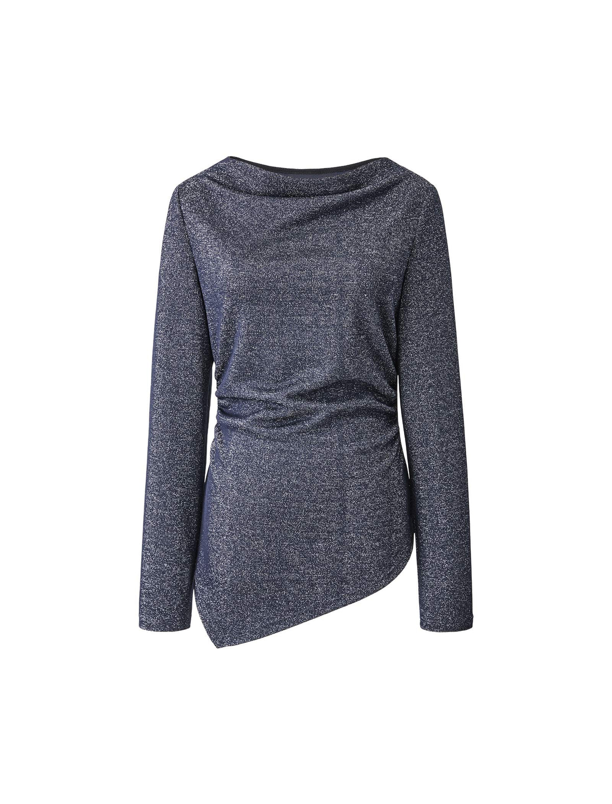 Vintage-Style Cowl Neck Top with Asymmetrical Hem