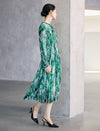 Green Geometric Print Belted Midi Dress