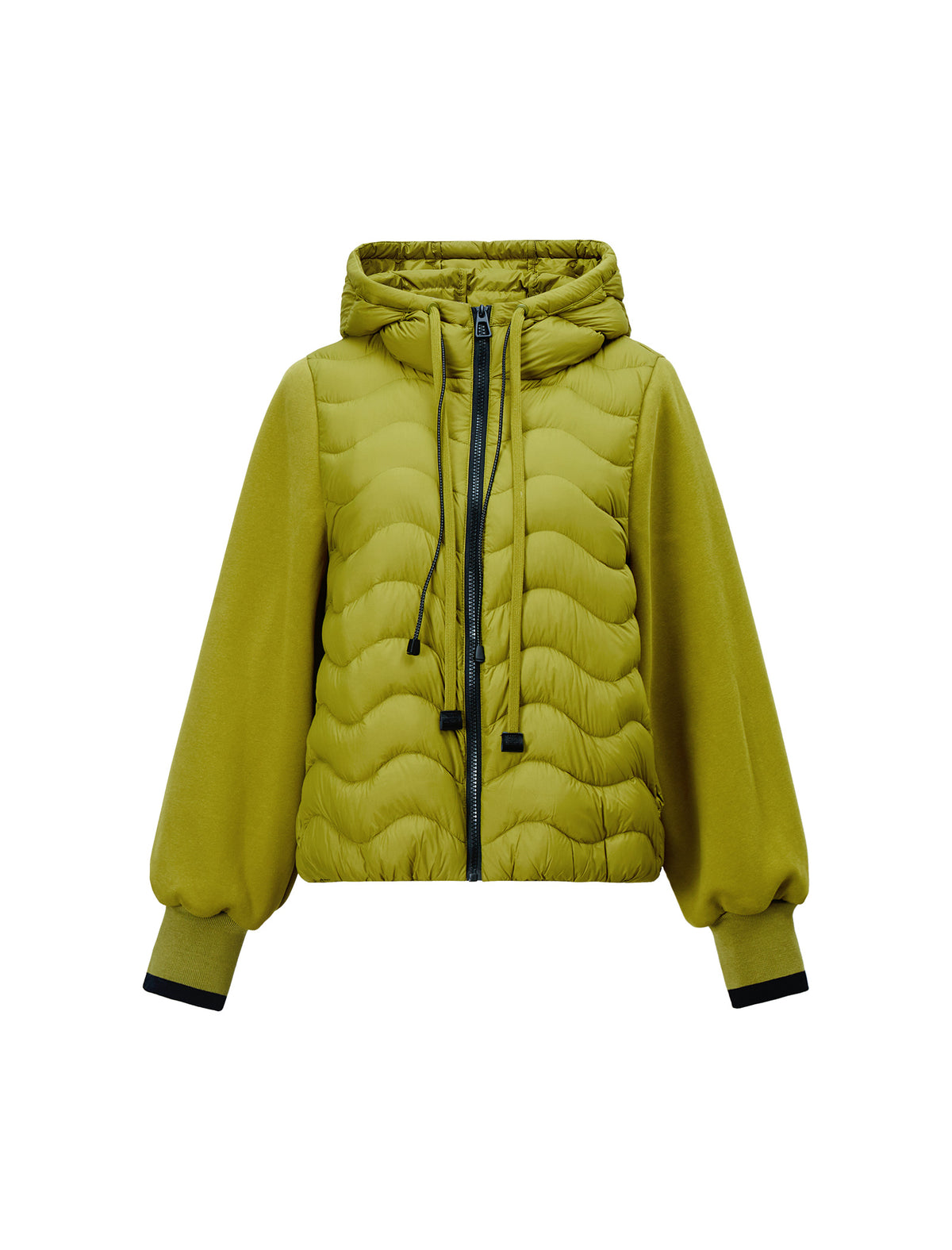 Hooded Quilted Drawstring Zip-Front Cropped Jacket
