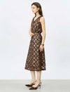 Brown Lace Embroidered Midi Dress