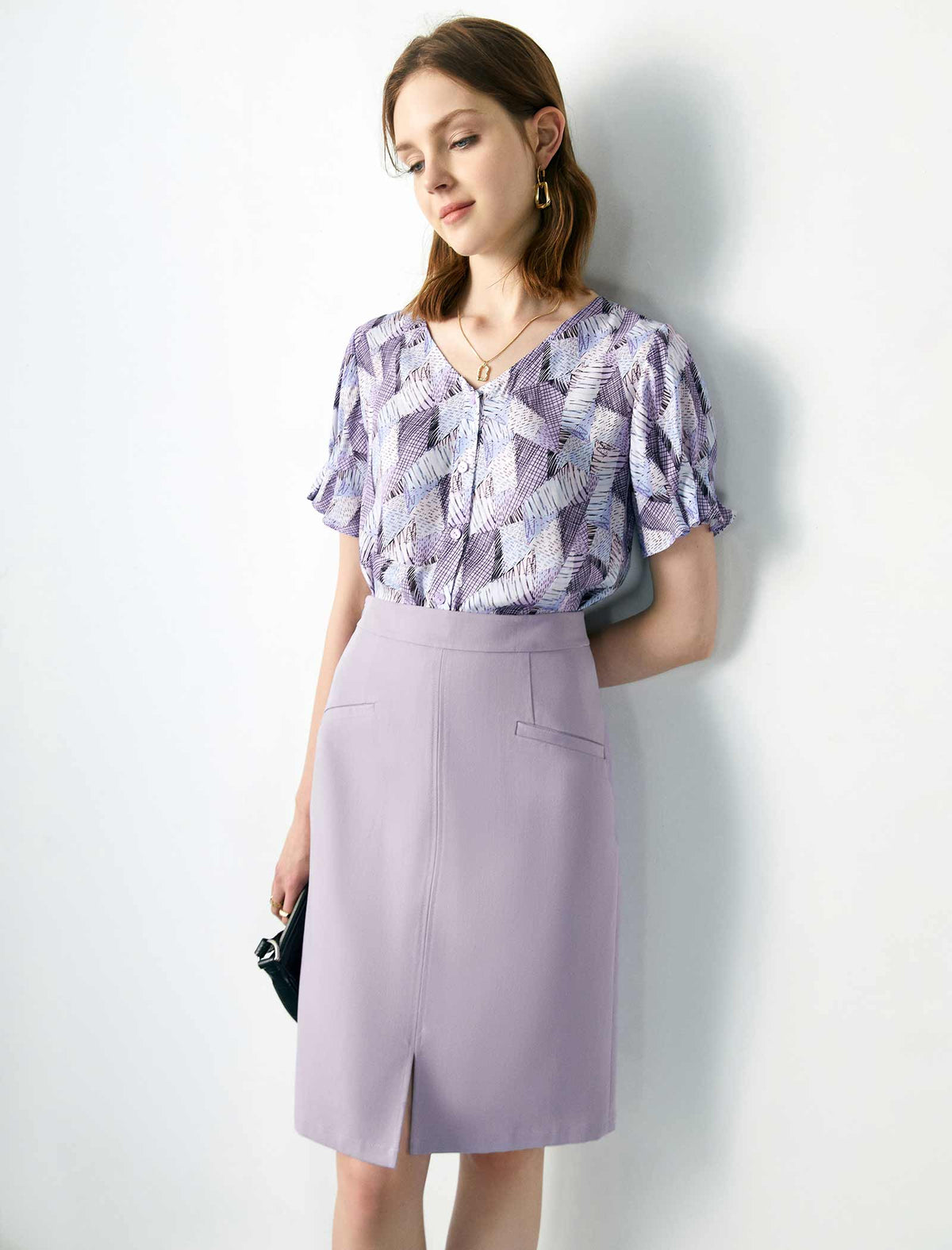 Solid Front Slit Skirt