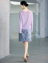Wool Blend Pointelle Yoke Crew Neck Sweater
