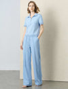 Light Blue Lace-Trim Wide-Leg Pants