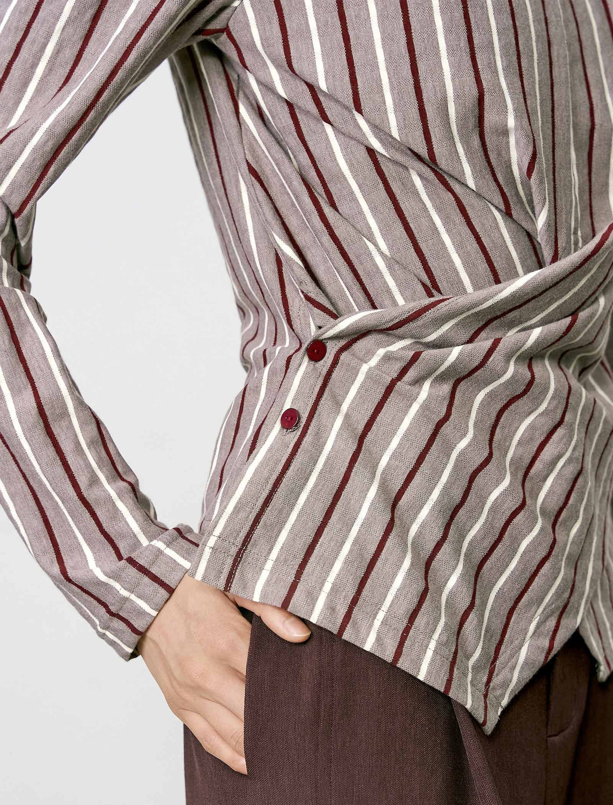 Stripe Long-Sleeve Asymmetric Wrap Top