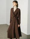 Wool Blend Pleated A-Line Midi Skirt