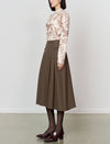 Brown Pleated A-Line Midi Skirt