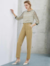 Crew Neck Striped 3/4 Sleeve Top