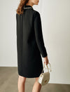 Braided-Trim Long Sleeve Pocket Relaxed Dress