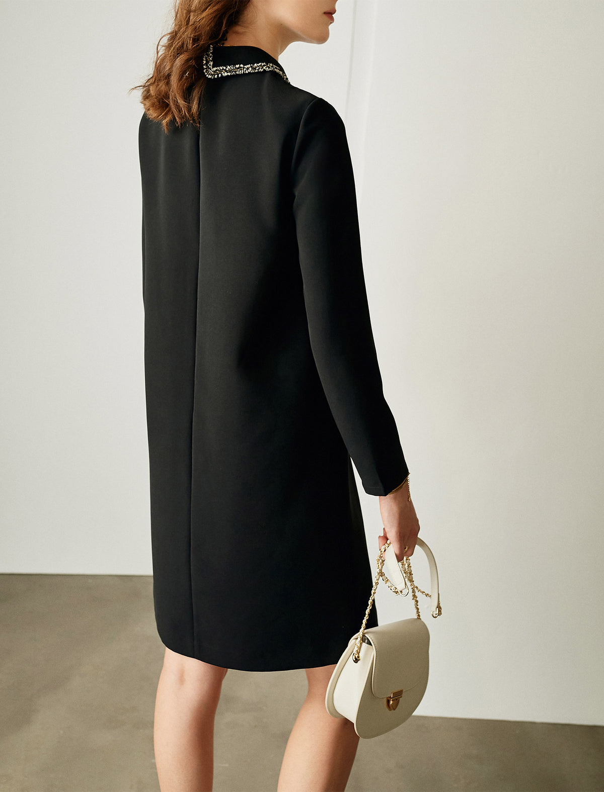 Braided-Trim Long Sleeve Pocket Relaxed Dress